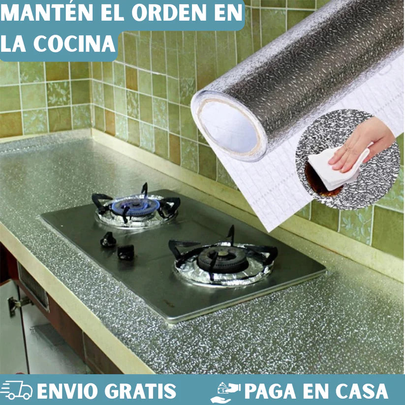 Aluminio Adhesivo VÉLORA™ | El arte de proteger tu cocina. 🔥PACK 2 rollos de 3mt x 40 cm
