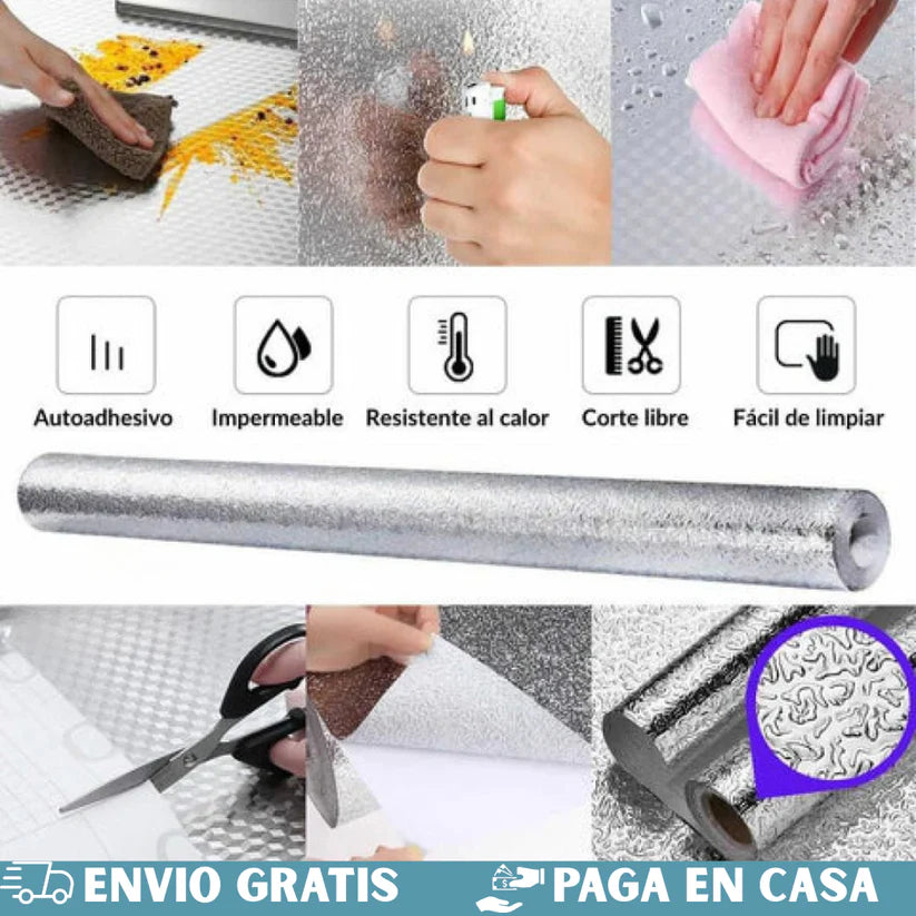 Aluminio Adhesivo VÉLORA™ | El arte de proteger tu cocina. 🔥PACK 2 rollos de 3mt x 40 cm