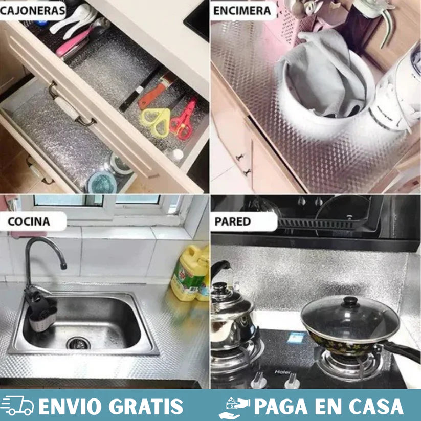 Aluminio Adhesivo VÉLORA™ | El arte de proteger tu cocina. 🔥PACK 2 rollos de 3mt x 40 cm